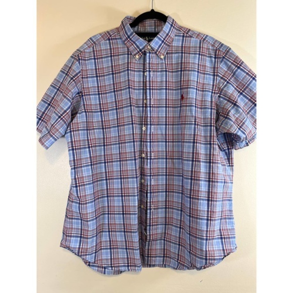 Ralph Lauren Button Dress Shirt Classic Fit XL Extra Large Collar Red White Blue